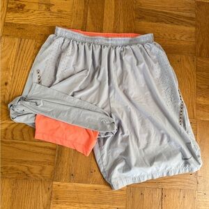 Nike Gray and Orange Athletic Running Shorts with Elastic Waistband